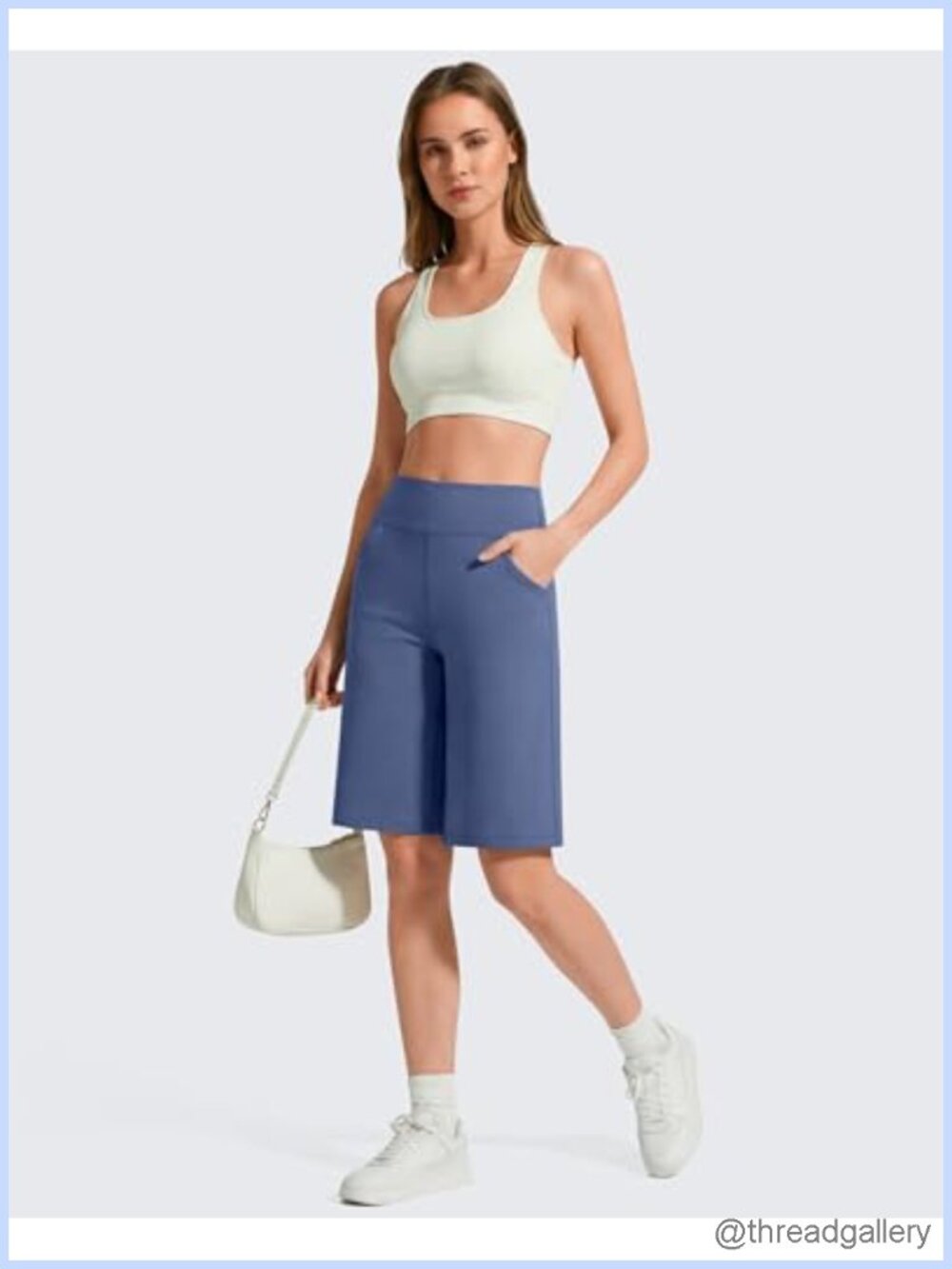 High Rise Bermuda Shorts 10" Inseam Slash Pockets Drawstring - Picture 4 of 6